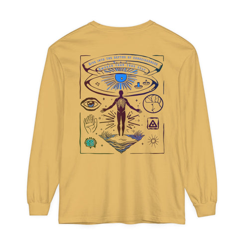 Awaken Your True Self (Back design) - Unisex Garment-dyed Long Sleeve T-Shirt